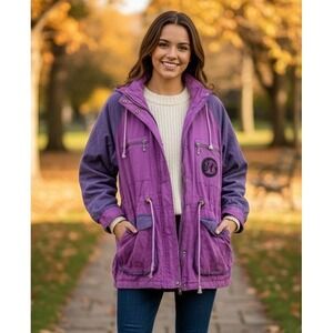 Cavalier Fashion Color Block Zip Up Jacket Women's Size M? Pockets Retro 90s Y2K